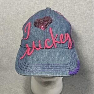 Disney Parks Hat Cap Strap Back Denim Plaid I Heart Mickey Embroidered‎ Womens
